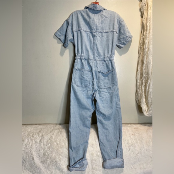 Free People Marci Denim Utility Jumpsuit Coverall Cotton Short Sleeve - Picture 7 of 7